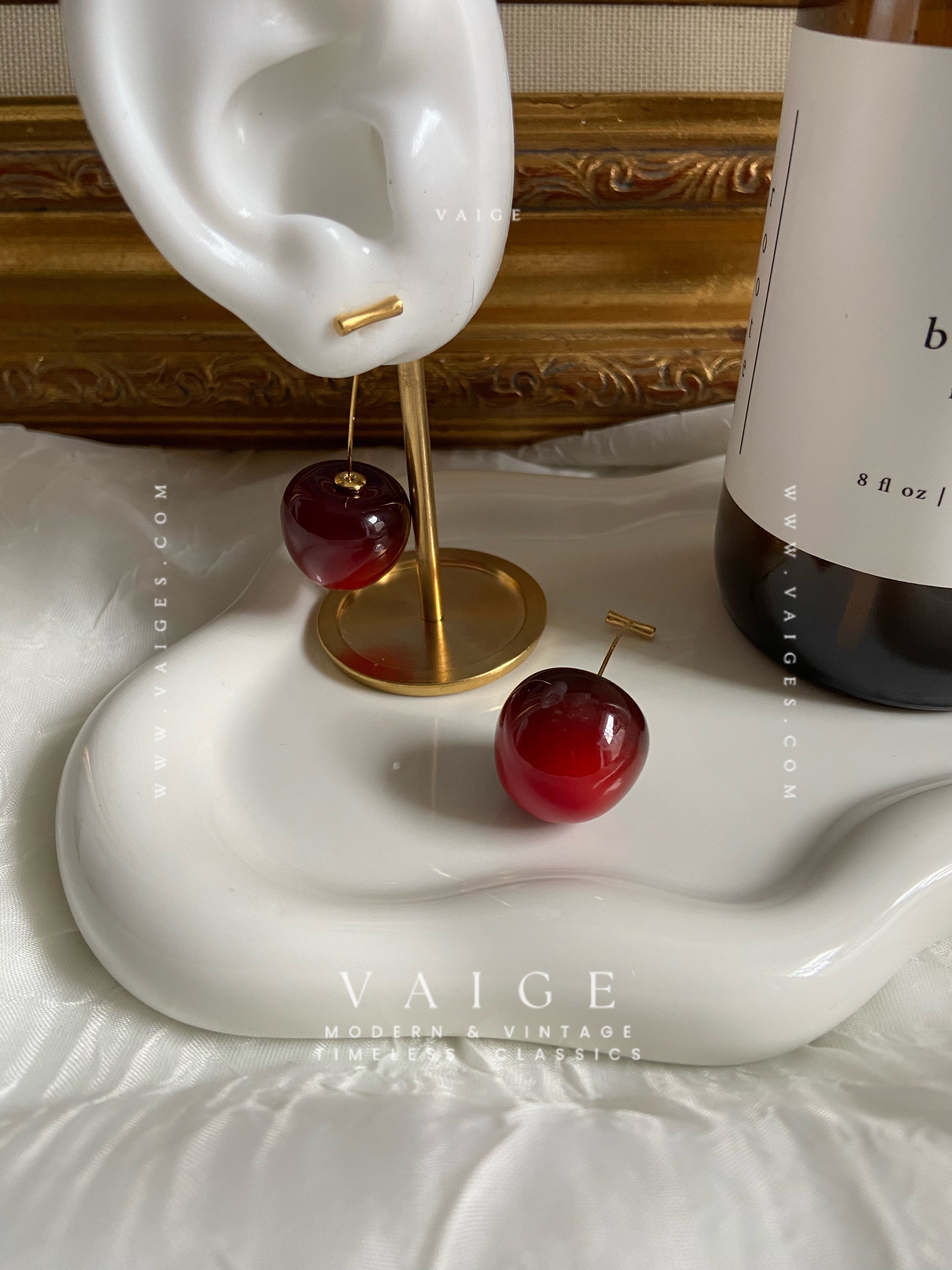 VAIGE 18K Gold Plated Stainless Steel Cherry Charm Earrings